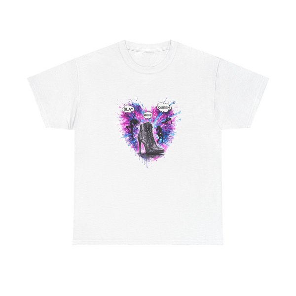 Stiletto Heart Illustration Tee | Neon Paint Splatter, 'Slay Queen' Text