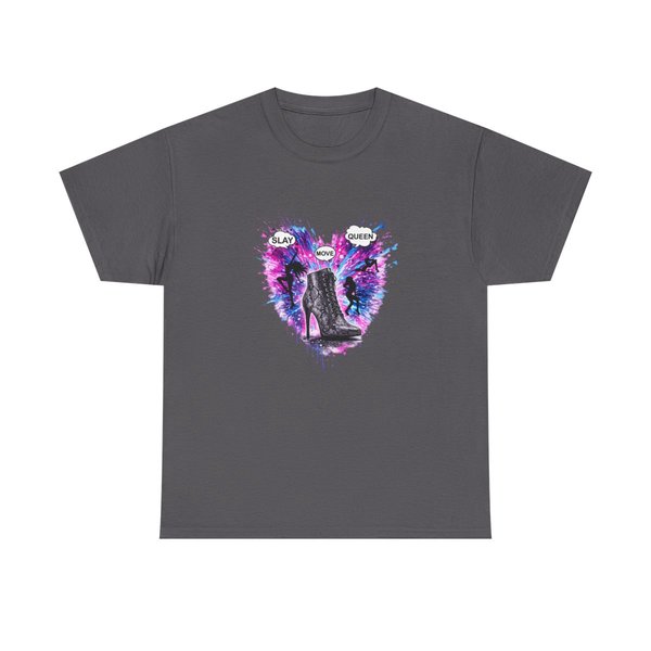 Stiletto Heart Illustration Tee | Neon Paint Splatter, 'Slay Queen' Text
